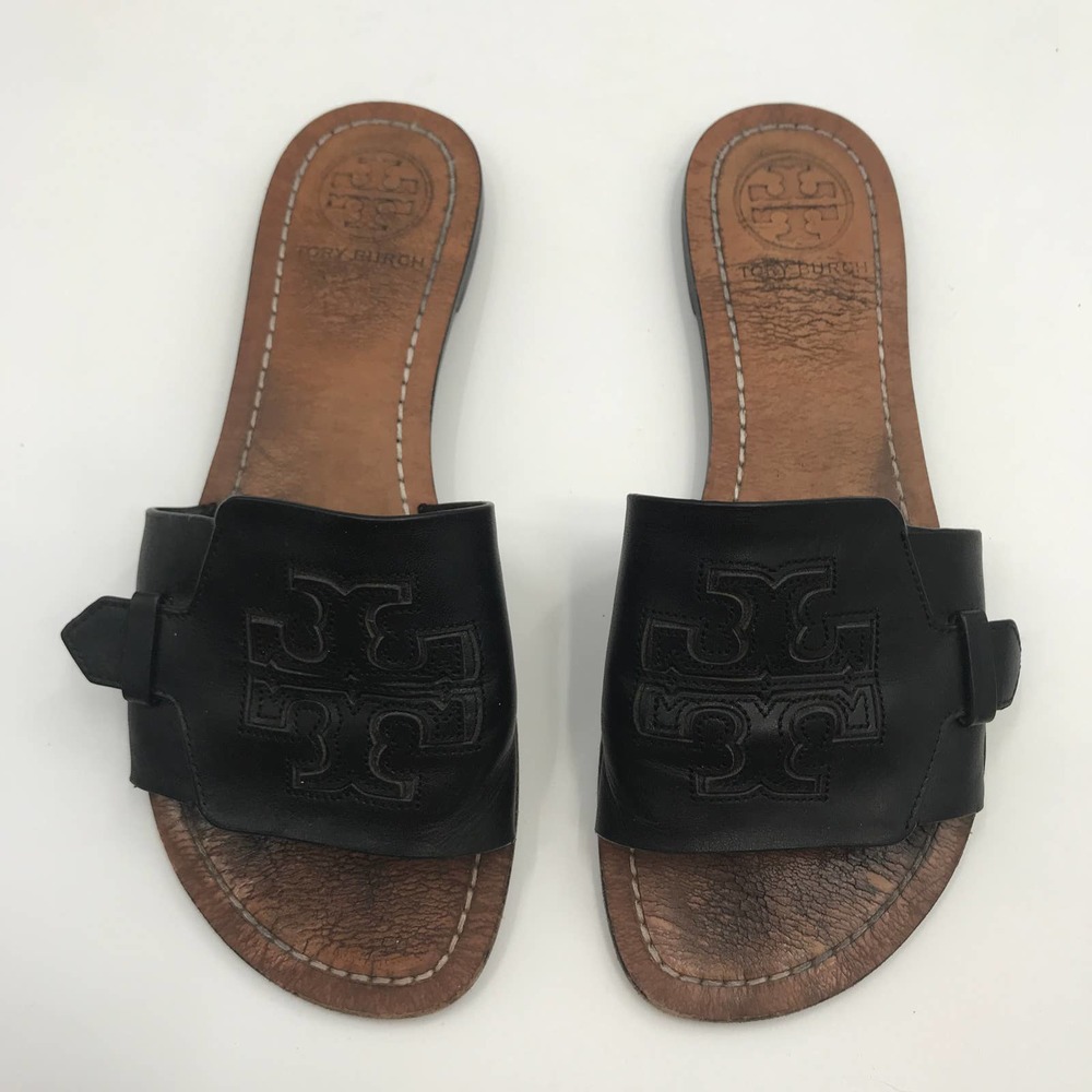 Tory Burch Black Melinda Leather Slide Sandals